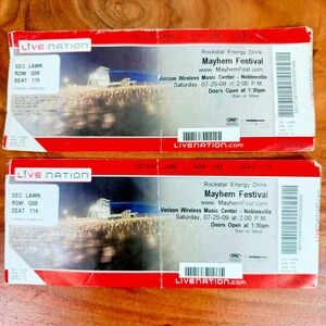 2009 Rockstar Energy Drink Mayhem Festival‎ Ticket Stubs Noblesville Indiana 2pc
